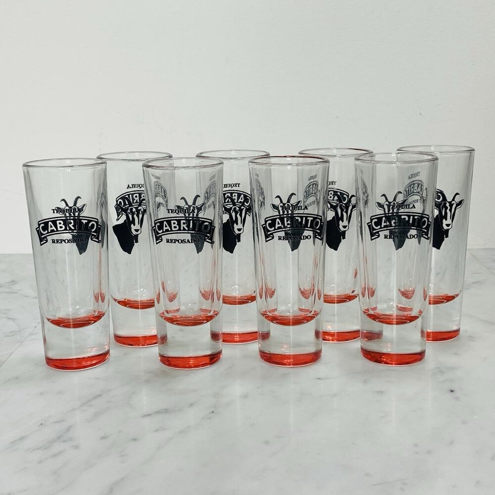 Set of 8 CABRITO 4-1/8" Double Shooter 2 oz Red Tequila Reposado Shot Glass NEW